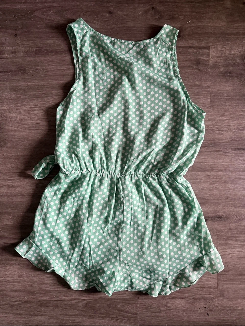 entro Mint Green Polka Dot Waist-Tie Romper - Picture 3 of 3